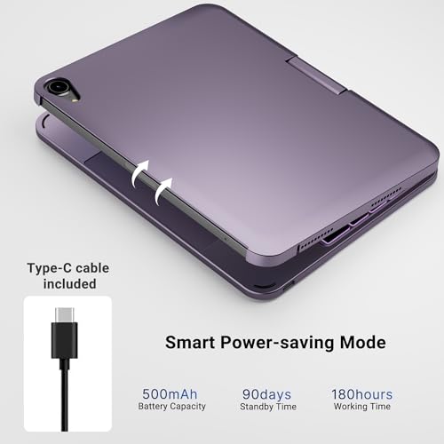 edaiser Swivel Keyboard Case iPad mini 7th A17 Pro & 6th Generation Purple | 360 Degree Rotatable Protective Cover | Compact Bluetooth Keyboard | Trackpad | RGB Backlit | Flexible Use for Kids/Students - color: Metallic Purple, size: iPad Mini (7th-6th)