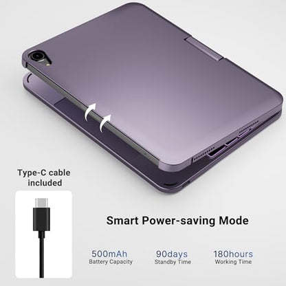 edaiser Swivel Keyboard Case iPad mini 7th A17 Pro & 6th Generation Purple | 360 Degree Rotatable Protective Cover | Compact Bluetooth Keyboard | Trackpad | RGB Backlit | Flexible Use for Kids/Students - color: Metallic Purple, size: iPad Mini (7th-6th)