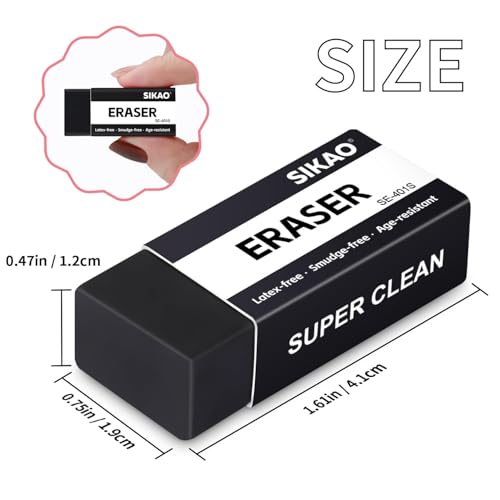 Black Erasers, 12 Pack Block Pencil Erasers | Smudge-Free Latex-Free Art Erasers for Adults Artists, Clean Erase for School, Homework, Office & Drawing - style: Black