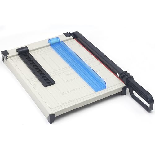 TEXALAN(R) Paper Cutter Letter Size Paper Trimmer 12” Cut Length 12 Sheet Capacity Guillotine Paper Photo Cutter with Magnet Clamp, Paper Guide, Size Guideline - color: White Metric Scale