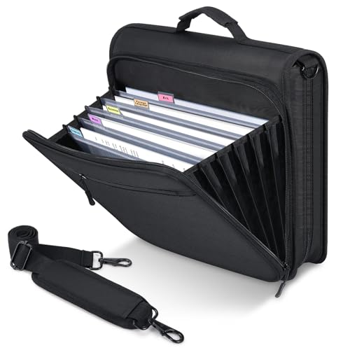 MoKo Zipper Binder, 2 Inch 3 Ring Binder with Multi-Pocket, 500 Sheet Capacity 5 Tab Expanding File Folder, Zipper Bag for School Office, Handle & Shoulder Strap, Black - color: Black