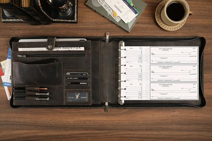 DUKE&COW Leather Business Check Binder - Zippered, 7 Ring, 600 Checks Capacity, 9 x 13 inch Sheets, Grey - color: Grey, size: Custom