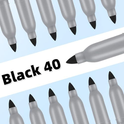 Permanent markers, 40 packs permanent markers bulk, quick drying in one second, smooth, not easy to erase, durable, can be marked on glass, tiles and cloth, office supplies,Gray shell - color: black Fine 40