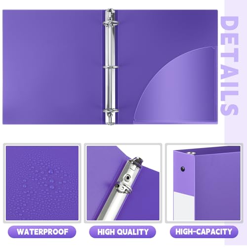Henoyso 36 Pcs Purple 1.5 Inch 3 Ring Plastic Binder Bulk, 1 1/2 Inch Soft Flexible Binders Three Round Rings Fit 8.5x11 Papers for School Office Home File Organization Supplies - color: Purple