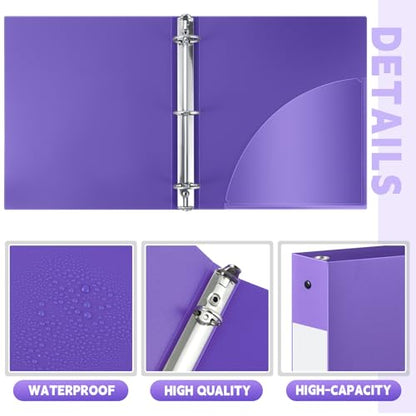 Henoyso 36 Pcs Purple 1.5 Inch 3 Ring Plastic Binder Bulk, 1 1/2 Inch Soft Flexible Binders Three Round Rings Fit 8.5x11 Papers for School Office Home File Organization Supplies - color: Purple