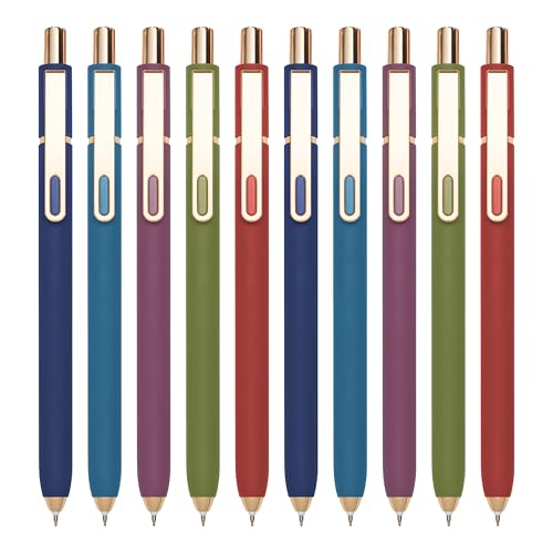 Linbsunne Gel Pens Black Ink Pens for Office 0.5mm Fine Point Pen Smooth Writing Retractable (Vintage-10 pcs) - color: Vintage-10 pcs