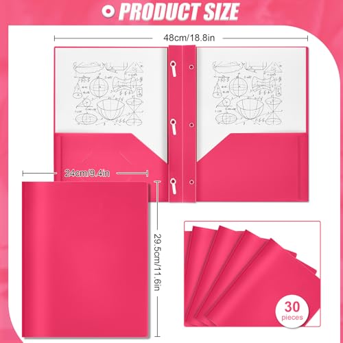 Yeaqee 30 Pcs Plastic Folders with Pockets and Prongs Plastic Folder 2 Pockets 3 Prongs with Card Slot for Office, School for Students, Teachers, Office Workers (Rose Pink) - color: Rose Pink