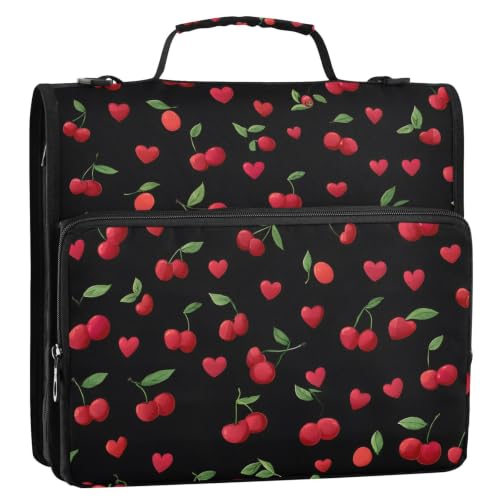 Cherry 3 Ring Zipper Binder Bag with Shoulder Strap for School | 2 Inch 3 Ring, Secure Zippered Closure, Organizer Pockets for Classification, Heavy Duty File Organizer - color: Cherry Red