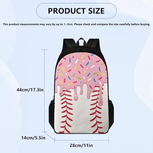 Pink Ice Cream Drip Backpack 4 Piece Baseball Backpack for School Insulated Thermal Lunch Bag Lovely Pencil Pouch Water Bottle Holder Kindergarten Cute Daily Gifts - color: Pink