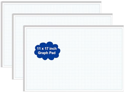 (3-Pack) Engineering Graph Paper Pad - 17" x 11" Grid Paper for Engineering, Drafting, Blueprint Drawing, 75 Sheets/150 Pages 4x4 Blue Quad Rule by Better Office Products - size: 3-Pack