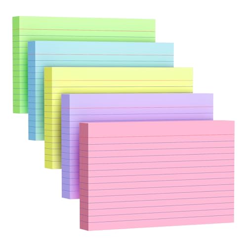 200 Count Index Cards 4x6 Inch, Colored Flash Card (40 Sheets Each), Note Taking for Students, Teachers, Professionals, Study Note Cards for Office Home School - color: Multicolor