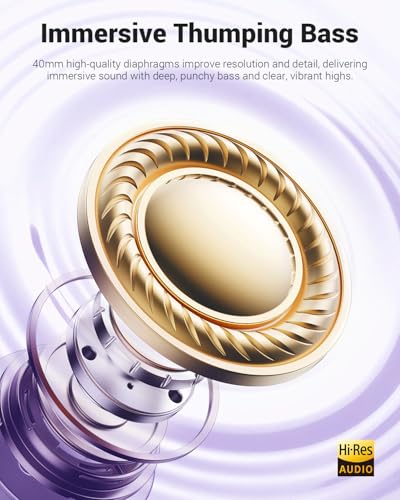 Wentronic Y01 Wireless Noise Canceling Headphones Bluetooth 5.3 Over Ear Headphones with Microphone, Hi-Res Audio, 48H Playtime, Foldable Comfortable Earpads,Compatible with iOS,Android,PC, Purple - color: Purple