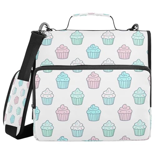 Cupcakes Design Zipper Binder 3 Ring 1.5 inch D-Ring Binder Multiple Storage Pockets Expanding File Folder Document Organizer