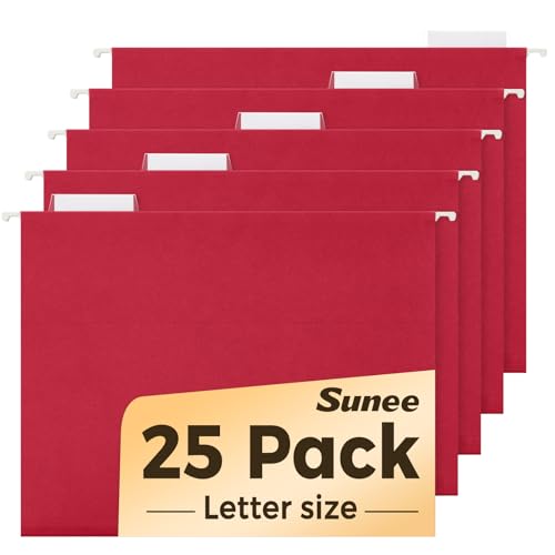 SUNEE Hanging File Folders, 25 Pack Letter Size Hanging File Folders with 1/5-Cut Tabs, Ideal for Home and Office Organization and Papers Classification,Red - color: Red