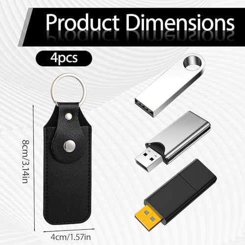4 Pcs Flash Drive Case, Leather Anti Lost Thumb USB Flash Drive Holder USB Storage Cases Protective Cover Small Portable Storage Carrying Case with Keychain (Black)