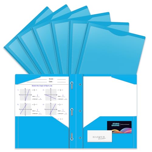 6 Pack Heavy Duty Plastic Pocket Folder with Prongs and Clear Front Pocket, 3 Pockets Folders with 3 Prongs and 2 Card Slot, Blue File Folders Fit Letter Size Paper for Office School Home Business - color: Blue