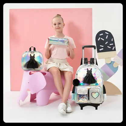 Meetbelify Rolling Backpack for Girls Backpack with Wheels for Elementary Student Kids School Bag with Lunch Box Pencil Case for Girls Ages 6-8 Years Old Black - color: Black 01