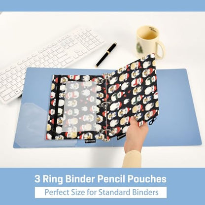 Christmas Penguins Pencil Pouches for 3 Ring Binder, Zipper Binder Pencil Case, 2 Pack Clear Window Case Bag for Office Organizers - color: Christmas Penguins