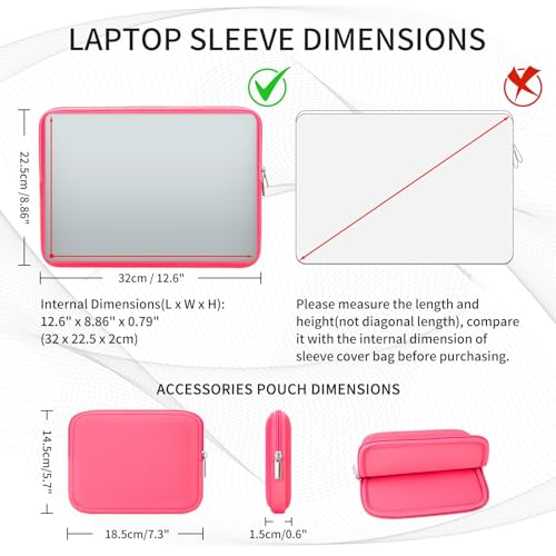 RAINYEAR 13 Inch Laptop Sleeve Case with Accessories Pouch, Compatible with 13.3" MacBook Air/Pro M1 M2 M3 M4 M5 A3449 A3240 A3113 A2681 A2338 (Bright Pink,Upgraded Version) - color: Bright Pink(upgraded Version), size: 13"
