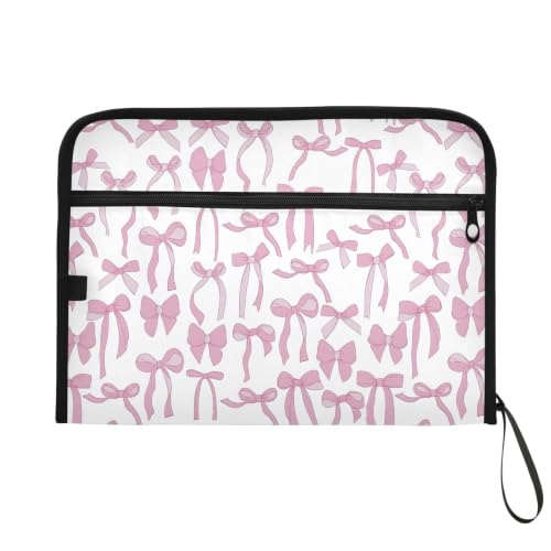 Gredecor 13 Pockets File Folder Organizer A4/Letter Water Resistant Document Bag with Zipper Filing Folder Expanding File Pouch Storage for School Office, Aesthetic Pink Ribbon Bows - color: Aesthetic Pink Ribbon Bows