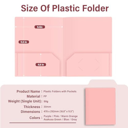 Plastic Folders with Pockets - Pastel Folders, 6 Pack, Durable 2 Pocket File Folders with Business Card Slot, Letter Size for School, Office, Home - color: Pastel