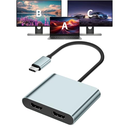 USB C to Dual HDMI Adapter, 4K@60Hz Type-C to HDMI Splitter for Dual Monitors Extend Display for MacBook Pro/Air, Dell XPS 13/15/17, HP, Lenovo, Samsung Galaxy, Surface Type C Laptop - style: Dual HDMI