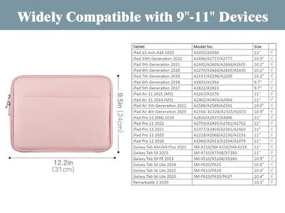 TiMOVO 9-11" Tablet Sleeve with Pocket for iPad A16 Tab, Pink | Protective Sleeve with Front Pocket, Fits iPad 11" A16 2025, 10th Gen 10.9", 10.2", Air 11/5th/4th Gen, Tab A9+ 11" - color: Pink