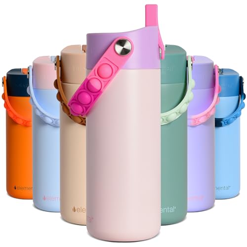 Elemental Insulated Kids Water Bottle, Stainless Steel Water Bottle with Straw Lid & Pop-It Handle, Leak-Proof Water Bottles for School, Boys or Girls, Travelling and Sports, 18oz - Pink Tie Dye - color: Pink Tie Dye