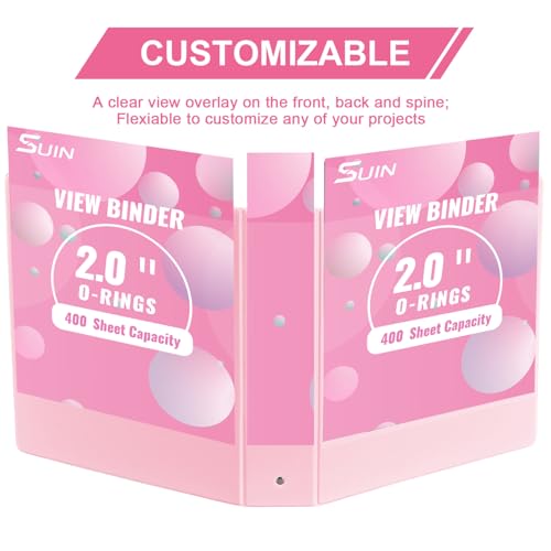 SUIN 2-Inch 3-Ring Binders with 2 Interior Pockets, Heavy Duty Clear View Presentation Binder Holds 425 Sheets Letter Size, Office School Home,6 Pack - color: Pink