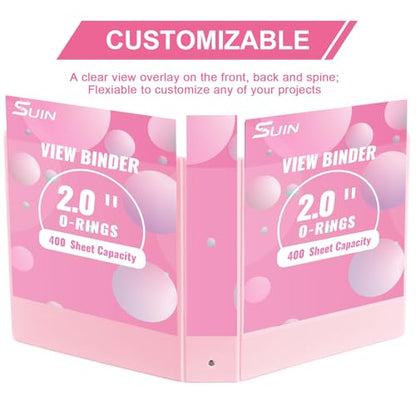 SUIN 2-Inch 3-Ring Binders with 2 Interior Pockets, Heavy Duty Clear View Presentation Binder Holds 425 Sheets Letter Size, Office School Home,6 Pack - color: Pink