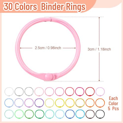 150 Pcs Loose Leaf Binder Rings Colorful Book Rings Metal Notebook Paper Flash Cards Keychain for Index Cards Students Teachers Workers School Office, 1 Inch, 30 Colors