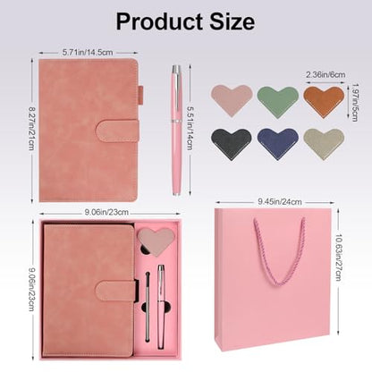 A5 Leather Journal for Women Men, Hardcover Notebook Set with Pen, Pink | 360 Pages 100GSM Lined Paper, Includes 6 Heart Bookmarks, Gift Box & Bag. Birthday, Graduation, Christmas, Appreciation Gifts