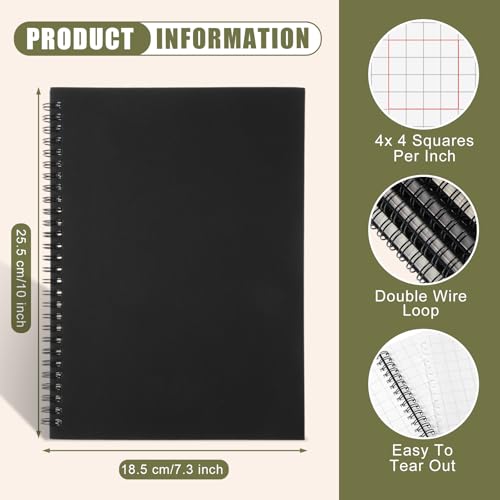 Resurhang 2 Pack B5 Graph Paper Spiral Notebooks 7.3" x 10" Grid Notebooks 160 Pages 4 Squares Per Inch Graphing Paper Quad Ruled for Engineering Work Math School