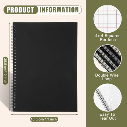 Resurhang 2 Pack B5 Graph Paper Spiral Notebooks 7.3" x 10" Grid Notebooks 160 Pages 4 Squares Per Inch Graphing Paper Quad Ruled for Engineering Work Math School