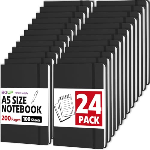 24 Pack Lined Journal Notebook for Work, 200 Pages, Medium 5.5 in x 8.3 in, A5 College Ruled, Hardcover Journaling Notebooks for Writing, Note Taking, Fit for Business Work School Home (Black) - color: 24B
