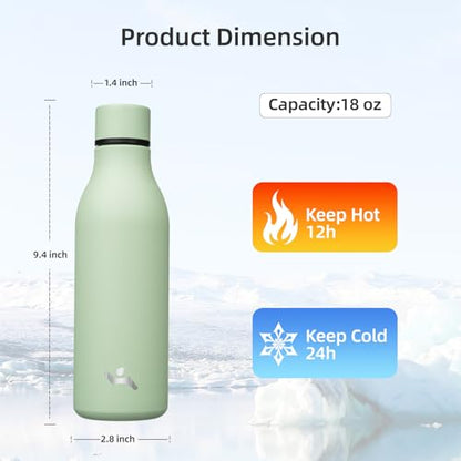 Konokyo Insulated Water Bottle with Strap,18 oz Double Wall Stainless Steel Vacuum Bottles Metal Water Flask,Macaron Green - color: Macaron Green, size: 18 Ounces