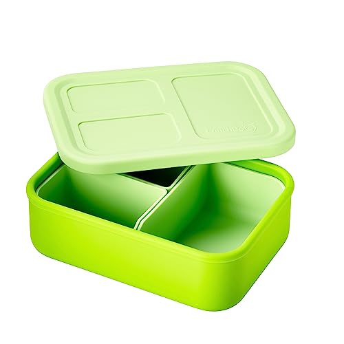 LunchBots Build -a- Bento Lunch Box, Silicone Bento Box for Kids, Multi-Compartment Lunch Container, Oven & Dishwasher Safe, BPA Free, 28 oz - Green - color: Solid Green