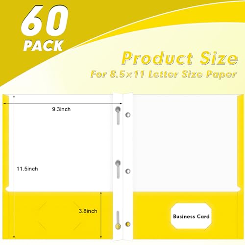 Two Pocket Folders, PANDRI 60 Pack Two Pocket Folders with Prongs, 3 Prong Folders Designed for Office and Classroom, Letter Size Yellow - color: Yellow