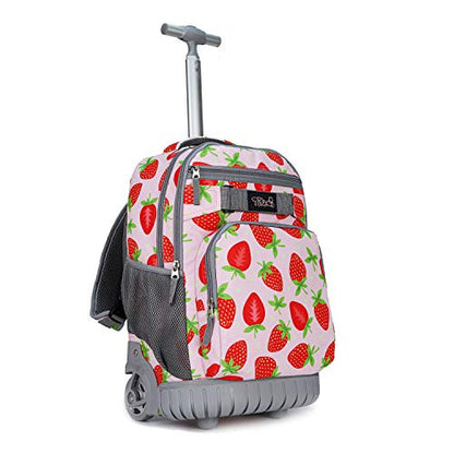 Tilami Rolling Backpack 18 inch Wheeled Backpack School College Student Travel Trip Boys and Girls - color: Strawberry