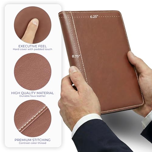 Samsill Contrast Stitch Faux-Leather Portfolio, Mini Size Business Interview Professional Padfolio, Includes 5 x 8 Inch Writing Pad, Brown - color: Brown