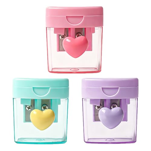Cute Pastel Dual Hole Pencil Sharpeners for Students Artists, Manual Handheld Sharpener for Standard and Jumbo Pencils, Home School Office Essentials Stationery Accessories, 3-Pack (Assorted Colors)
