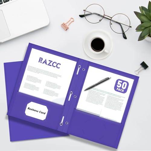 Two Pocket Folders, RAZCC 75 Pack Two Pocket Folders with Prongs, 3 Prong Folders Fit Letter Size Paper, Pocket File Folders for School Office Home Business, Purple - color: Purple