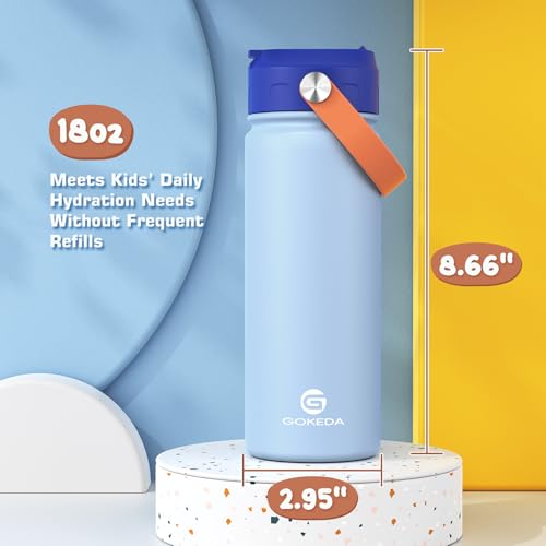 GoKEDA 18oz Kids Water Bottle, Stainless Steel Straw Cup | DIY Stickers, BPA-Free, 316 Stainless Steel, Keeps Cold 24h, Leak-proof, Dust-Proof Lid, Sturdy, School, Gifts - color: Light Blue
