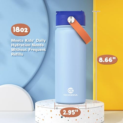 GoKEDA 18oz Kids Water Bottle, Stainless Steel Straw Cup | DIY Stickers, BPA-Free, 316 Stainless Steel, Keeps Cold 24h, Leak-proof, Dust-Proof Lid, Sturdy, School, Gifts - color: Light Blue