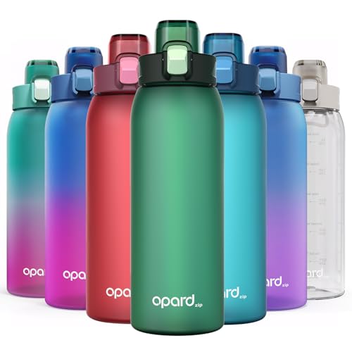 Opard Zip 30oz Plastic Water Bottle Dishwasher Safe, Leakproof Flip-Top Lid, BPA Free Tritan, Wide Mouth Reusable Sports Water Bottle for Gym Hiking Commuting Outdoor Travel and School - color: Forest Green, style: 30 Ounces