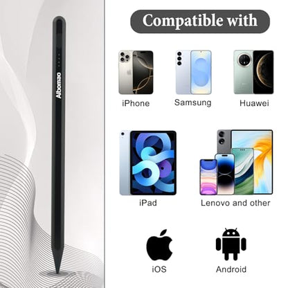 Universal Stylus Pen for iPad iPhone Android Tablets, No Bluetooth or Pairing Needed, USB-C Fast Charging, 4 LED Battery Indicators, Works with Most Touchscreen Devices, Black