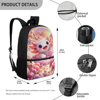 Cute Axolotl Kids Backpack Set 5 Pieces with Lunch Bag Pencil Case and Water Bottle Holder Large Capacity School Backpack for Girls Boys and Travel - color: Cute Axolotl-a