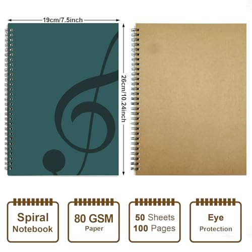 MAXCURY Blank Sheet Music Composition Manuscript Staff Paper Art Music Notebook Black 100 Pages 26x19cm (Water Blue/Ocean Blue) - color: Water Blue/Ocean Blue