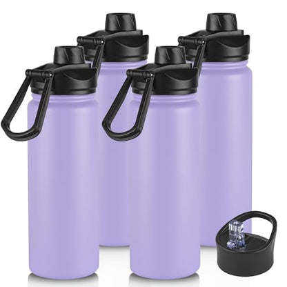 24oz Insulated Water Bottle with Straw Lid, Stainless Steel Metal Water Bottle with Straw & Wide Mouth Lid, Double Wall Vacuum Water Bottle for Hiking Camping, Lavender 4 Pack - color: Lavender, size: 24oz-4 Pack