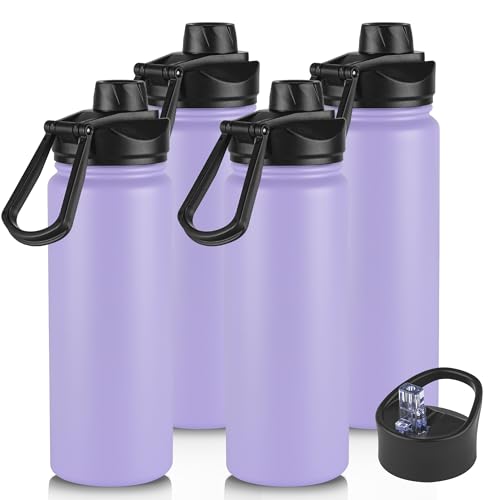 24oz Insulated Water Bottle with Straw Lid, Stainless Steel Metal Water Bottle with Straw & Wide Mouth Lid, Double Wall Vacuum Water Bottle for Hiking Camping, Lavender 4 Pack - color: Lavender, size: 24oz-4 Pack